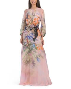 Image of sale on Chiffon Floral Long Sleeve Maxi Gown