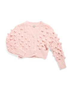 Image of sale on Big Girls Wool Blend Cropped Pom Pom Cardigan