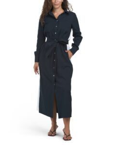 Image of sale on Cotton Blend Poplin Color Block Shirt Dress