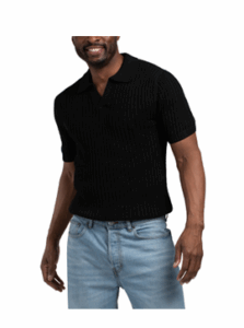 Image of sale on Short Sleeve Crochet Johnny Collar Sweater Polo