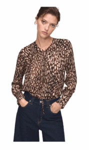 Image of sale on Satin leopard-print blouse with bow