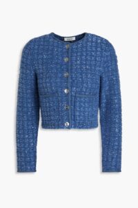 Image of sale on Cropped Sequin-embellished Bouclé-tweed Jacket