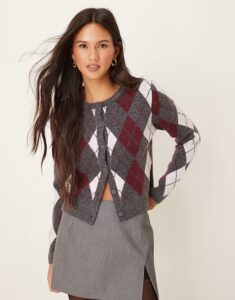 Image of sale on Glamorous Argyle Print Cardigan In Gray Multi Print