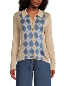 Image of sale on ​Argyle Long Sleeve Polo Sweater