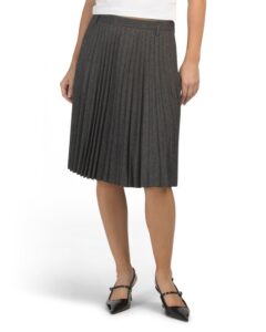 Image of sale on Wool Blend Mid Rise Pleated Herringbone Midi Skirt