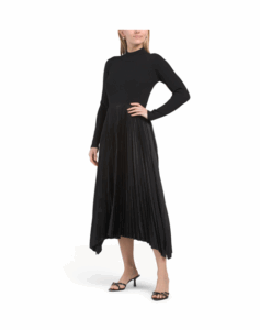 Image of sale on Long Sleeve Mock Neck Midi Mixed Media Dress