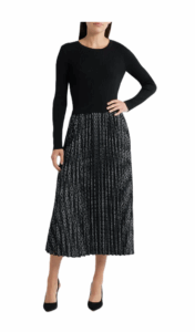 Image of sale on Pleated Long Sleeve Mixed Media Dress
