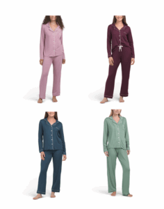 Image of sale on Long Sleeve Notch Collar Pajama Set with Contrast Trim