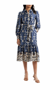 Image of sale on Print Tie Waist Midi Shirtdress