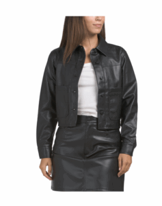 Image of sale on Faux Leather Cropped Patch Pocket Jacket