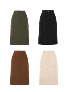 Image of sale on Women's High Waisted Elastic Back Corduroy Midi Cargo Skirts with Pockets