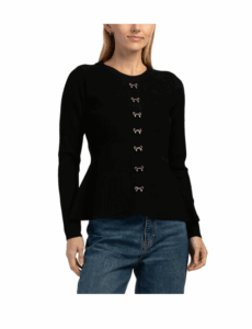 Image of sale on Bow Front Long Sleeve Ribbed Peplum Sweater