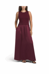 Image of sale on Pleated Satin Skirt Maxi Dress
