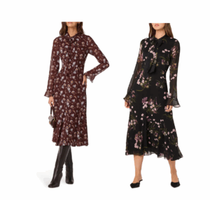 Image of sale on Floral Tie Neck Long Sleeve Dress