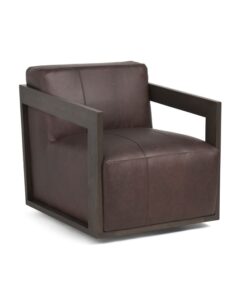 Image of sale on 29×33 Leather Joseph Wooden Frame Swivel Accent Chair