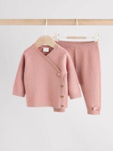 Image of sale on Pink Baby Knitted Wrap Jumper and Leggings 2 Piece Set (0mths-2yrs)
