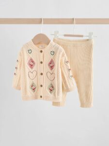 Image of sale on Cream Embroidered Baby Knitted Cardigan and Leggings 2 Piece Set (0mths-3yrs)