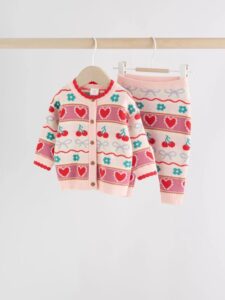 Image of sale on Red/ Pink Cherries Baby Knitted Cardigan and Leggings 2 Piece Set (0mths-3yrs)