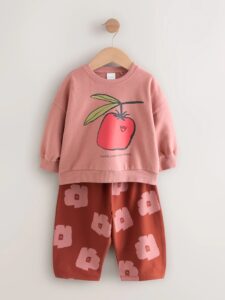 Image of sale on Pink/Brown Tomato Sweatshirt and Barrel Leg Joggers Set (3mths-7yrs)