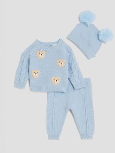 Image of sale on River Island Blue Baby Boys Bear Print Jumper Hat Set