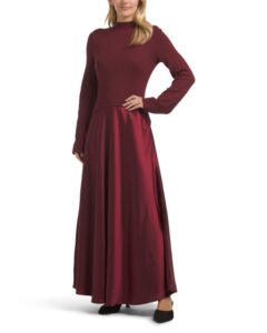 Image of sale on Knit Top Satin Skirt Midi Dress