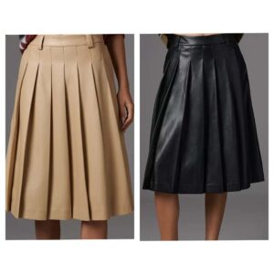 Image of sale on Faux-leather Pleated Midi Skirt