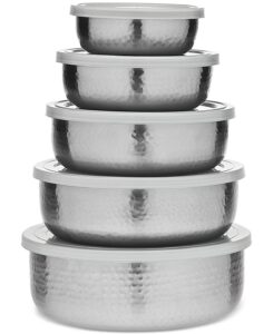 Image of sale on Hammered Silver-tone Bowls and Lids, Set of 5
