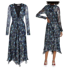 Image of sale on Tatia Floral Metallic Silk Twist Midi-dress