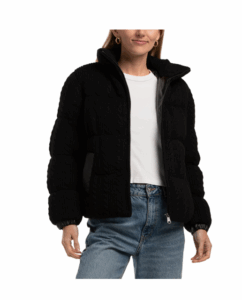 Image of sale on Sweater Knit Puffer Jacket with Faux Leather Trim