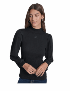 Image of sale on PUFF SLEEVE MIXED MEDIA TOP