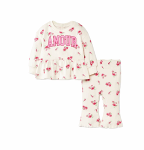 Image of sale on Baby Girls' 2pc Amour Love Floral Fleece Sweatshirt & Pants Set - Off-White
