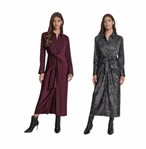 Image of sale on Long Sleeve Button Front Shirt Dress with Tie Waist
