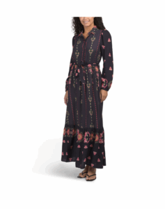 Image of sale on Long Sleeve Floral Maxi Dress with Belt