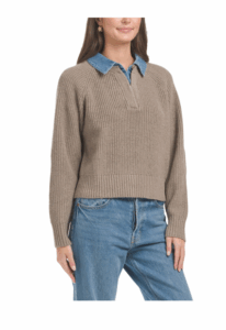 Image of sale on Shaker Stitch and Denim Twofer Sweater