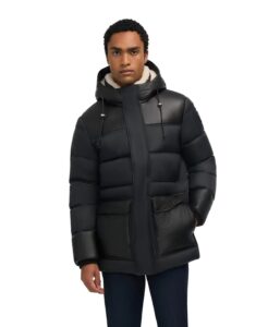 Image of sale on Men’s Men S Wolf Mix Media Faux Shearling Parka Puffer with Fixed Hood