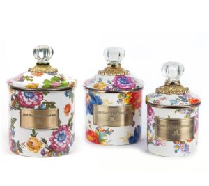 Image of sale on Mackenzie- Childs Set of 3 Enamel Canisters, Mini Demi and Small