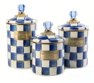 Image of sale on “as Is” Mackenzie- Childs Set of 3 Enamel Canisters