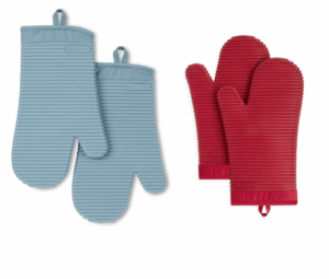 Image of sale on Ribbed Soft Silicone Oven Mitt 2-pack Set, Fog Blue