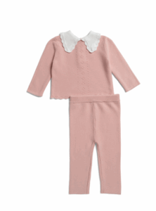 Image of sale on Newborn Girls 2pc Pointelle Collared Sweater and Pants Set
