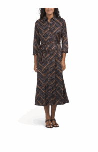 Image of sale on Button Front Belted Elbow Sleeve Midi Dress