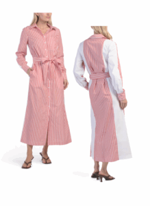 Image of sale on Striped Poplin Colorblock Shirt Dress