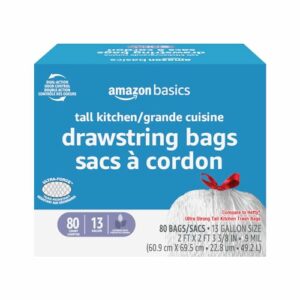 Image of sale on Amazon Basics Ultra-force Tall Kitchen Drawstring Trash Bags, Lavender Scented, 13 Gallon, 80 Count