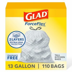 Image of sale on Glad Forceflex Tall Kitchen Drawstring Trash Bags, 13 Gal, Fragrance Free, 110 Ct