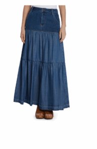 Image of sale on Contrast Tiered Denim Maxi Skirt