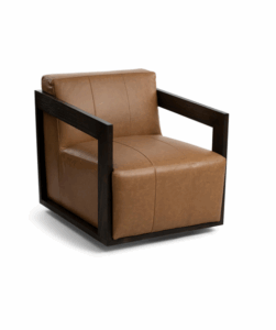 Image of sale on 32in Joseph Wood and Leather Swivel Accent Chair