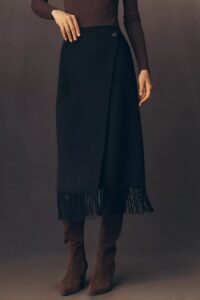 Image of sale on Rails Oliver Fringed Wrap Wool-blend Midi Skirt