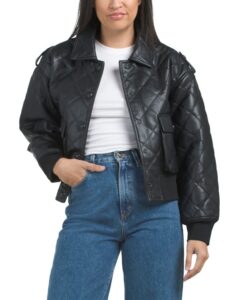 Image of sale on Quilted Faux Leather Bomber Jacket