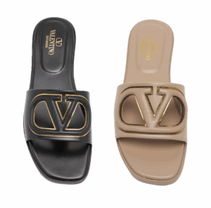 Image of sale on Vlogo Leather Cutout Flat Slide Sandals