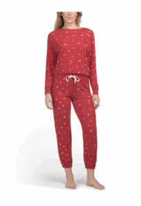 Image of sale on 2pc Heart Print Top and Pants Pajama Lounge Set