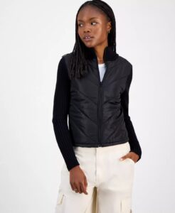 Image of sale on Juniors’ Quilted-front Full-zip Cardigan
